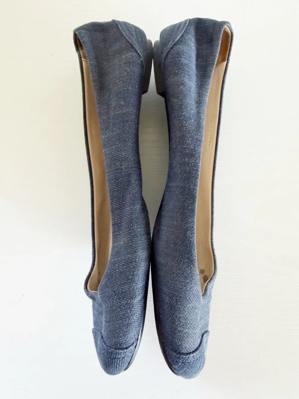 Chanel Denim Cap Toe Ballet Flats Interlocking CC Logo Size EU 37